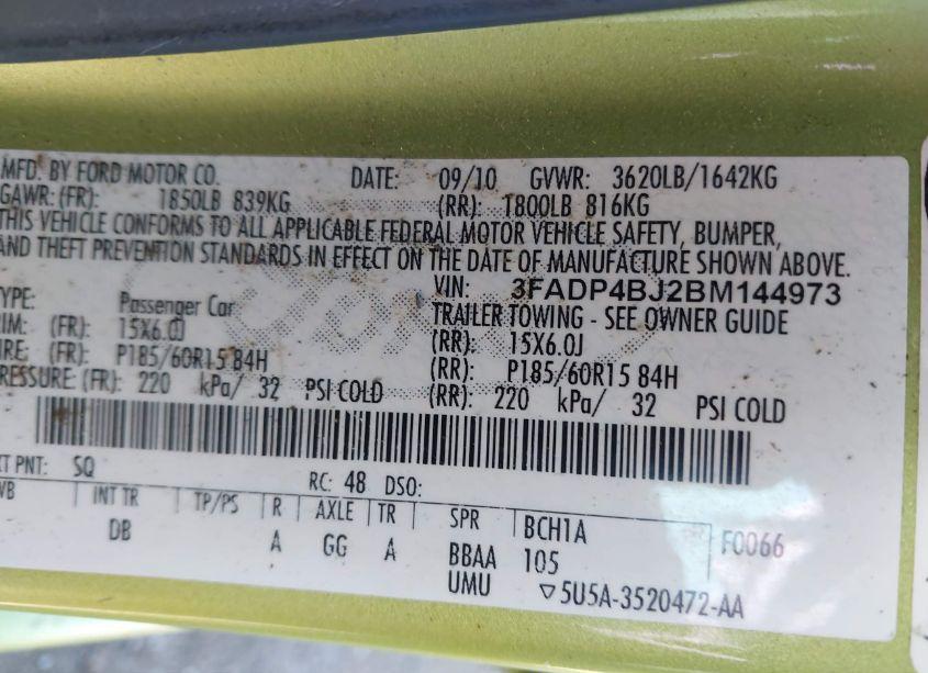 Photo 9 of 2011 Ford Fiesta SE (VIN 3FADP4BJ2BM144973)