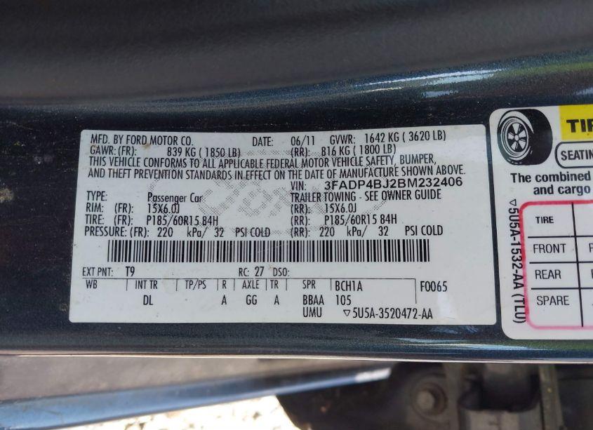Photo 9 of 2011 Ford Fiesta SE (VIN 3FADP4BJ2BM232406)