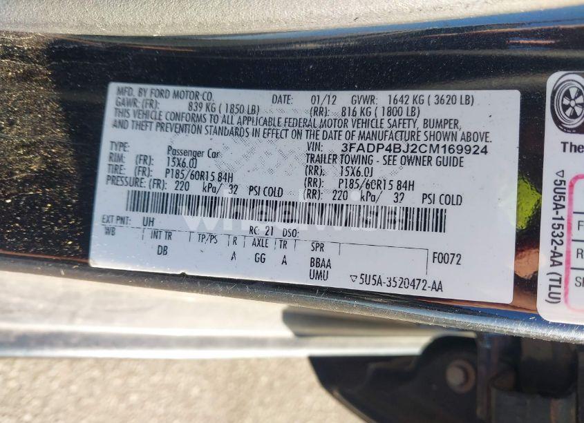 Photo 9 of 2012 Ford Fiesta SE (VIN 3FADP4BJ2CM169924)