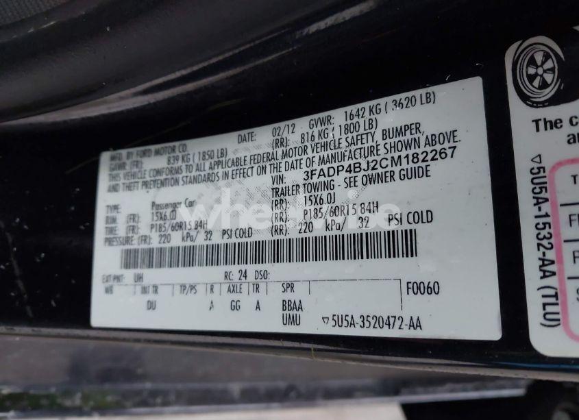 Photo 9 of 2012 Ford Fiesta SE (VIN 3FADP4BJ2CM182267)