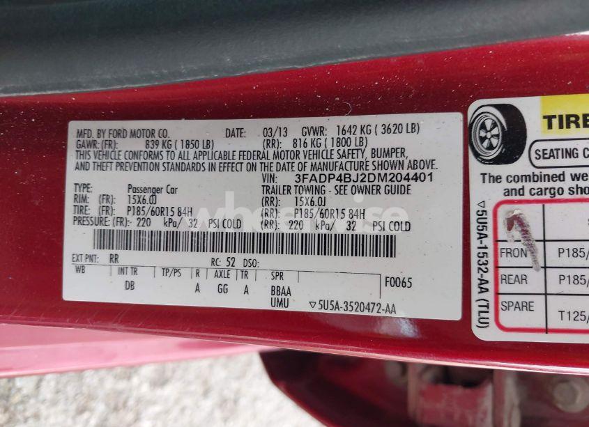 Photo 9 of 2013 Ford Fiesta SE (VIN 3FADP4BJ2DM204401)