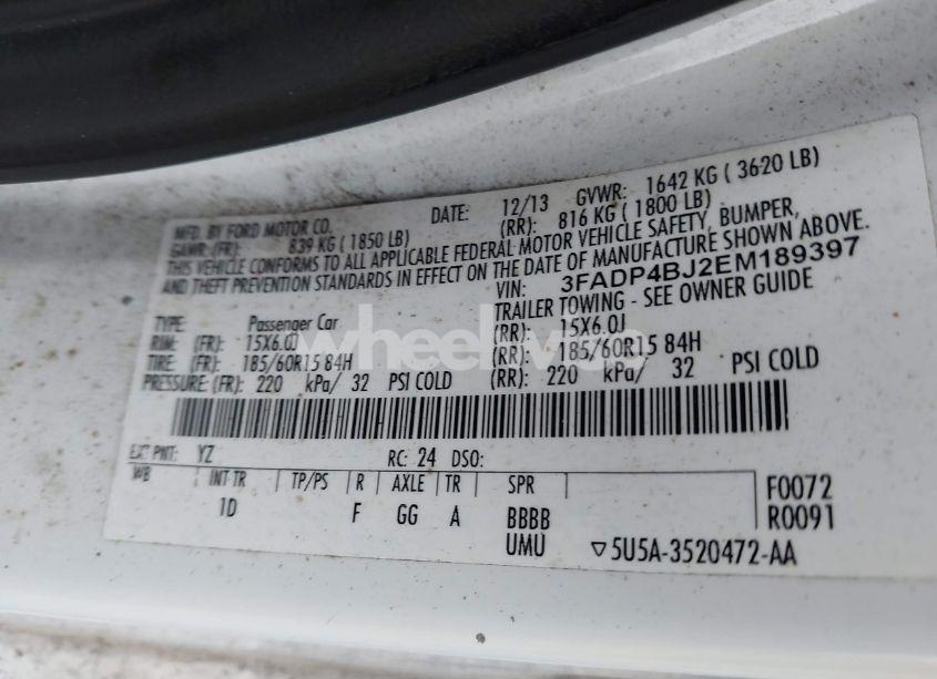 Photo 9 of 2014 Ford Fiesta SE (VIN 3FADP4BJ2EM189397)