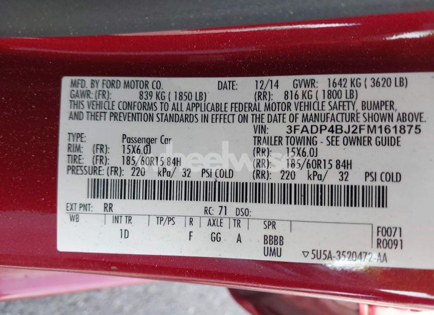 Photo 9 of 2015 Ford Fiesta SE (VIN 3FADP4BJ2FM161875)