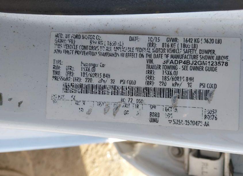 Photo 9 of 2016 Ford Fiesta SE (VIN 3FADP4BJ2GM123578)