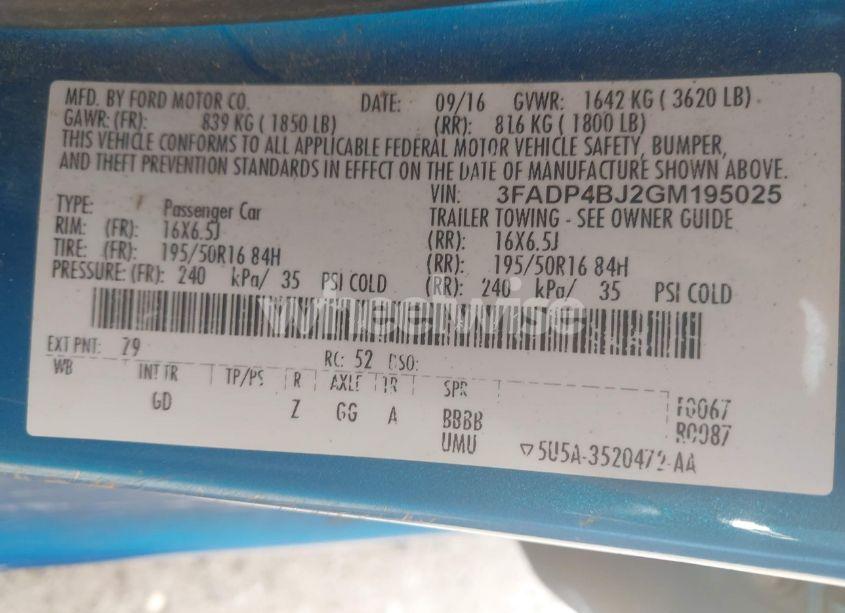 Photo 9 of 2016 Ford Fiesta SE (VIN 3FADP4BJ2GM195025)