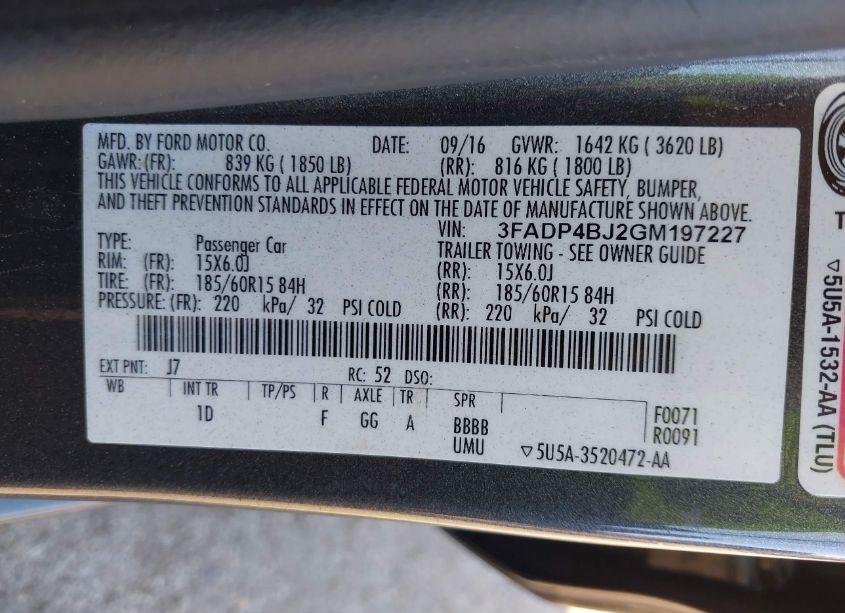 Photo 9 of 2016 Ford Fiesta SE (VIN 3FADP4BJ2GM197227)