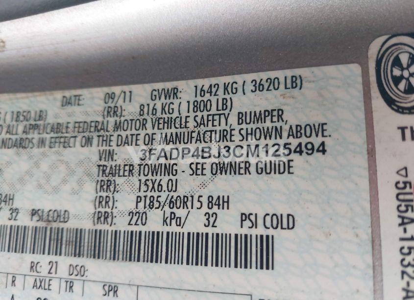 Photo 9 of 2012 Ford Fiesta SE (VIN 3FADP4BJ3CM125494)