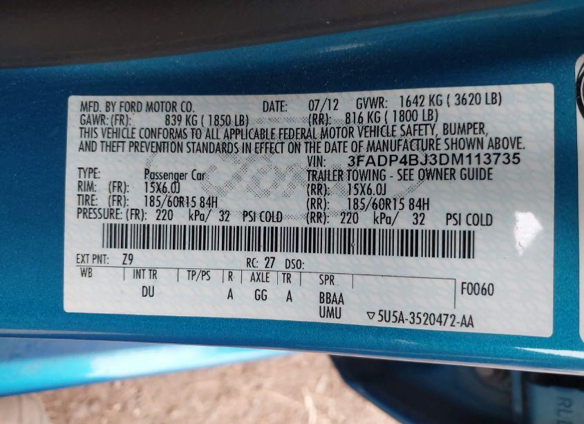 Photo 9 of 2013 Ford Fiesta SE (VIN 3FADP4BJ3DM113735)