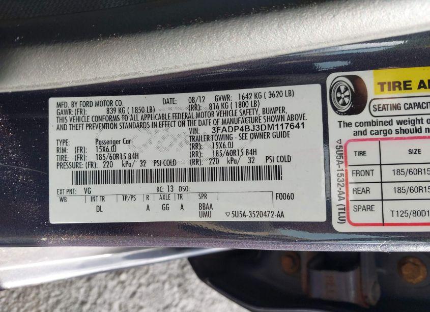 Photo 9 of 2013 Ford Fiesta SE (VIN 3FADP4BJ3DM117641)