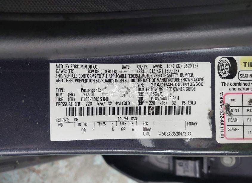 Photo 9 of 2013 Ford Fiesta SE (VIN 3FADP4BJ3DM136500)