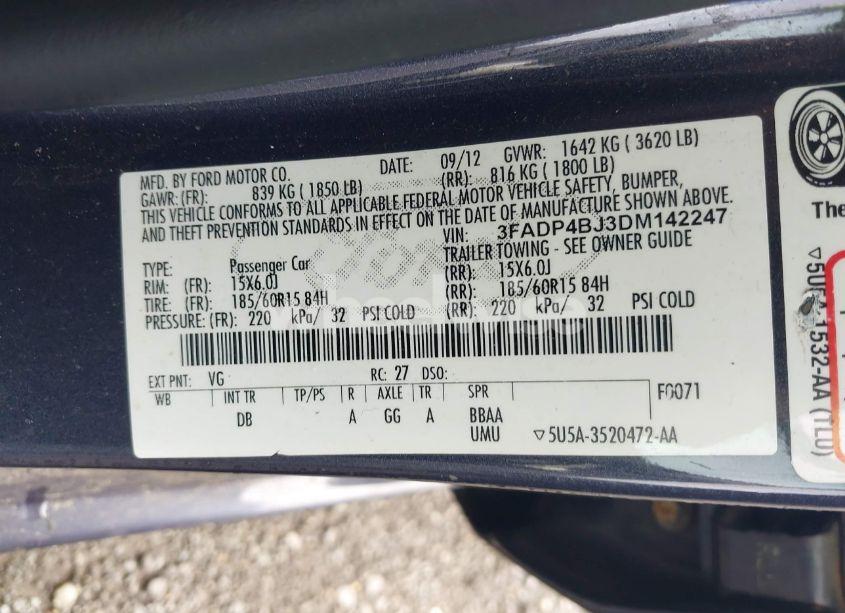 Photo 9 of 2013 Ford Fiesta SE (VIN 3FADP4BJ3DM142247)