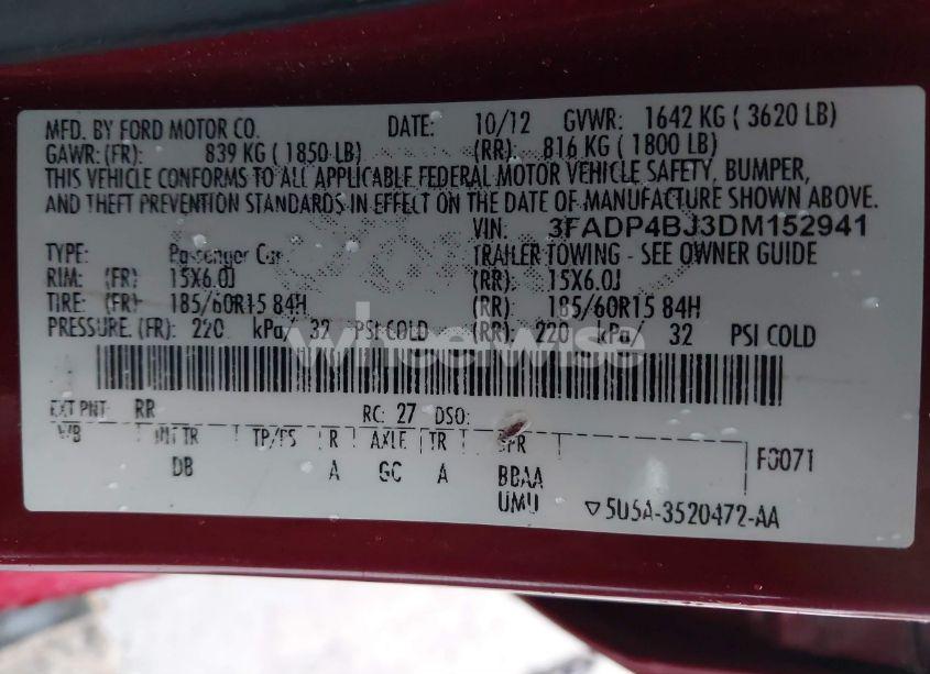 Photo 9 of 2013 Ford Fiesta SE (VIN 3FADP4BJ3DM152941)