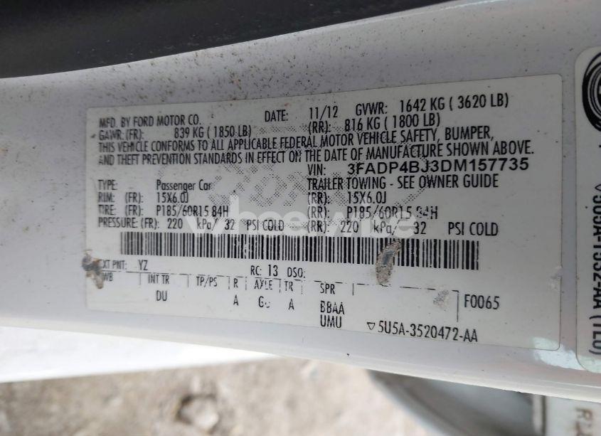 Photo 9 of 2013 Ford Fiesta SE (VIN 3FADP4BJ3DM157735)