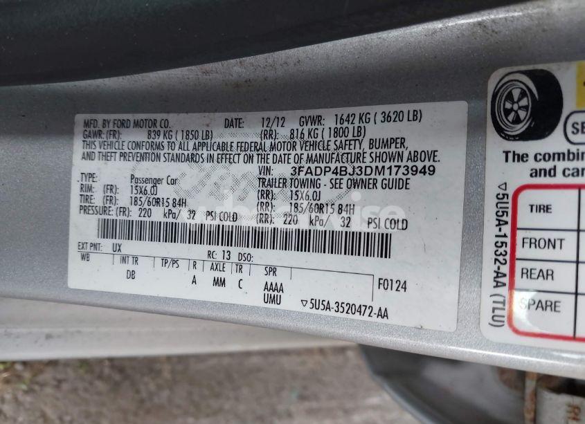 Photo 9 of 2013 Ford Fiesta SE (VIN 3FADP4BJ3DM173949)