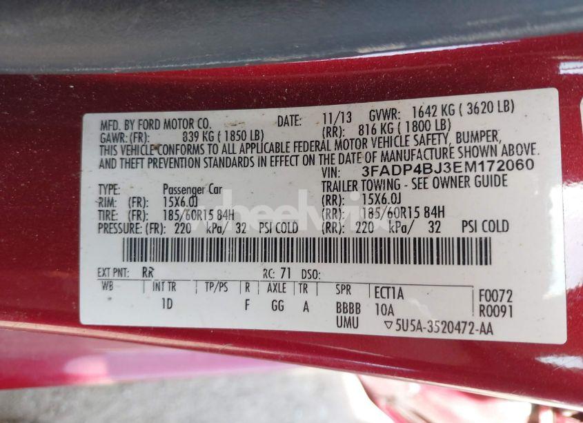 Photo 9 of 2014 Ford Fiesta SE (VIN 3FADP4BJ3EM172060)