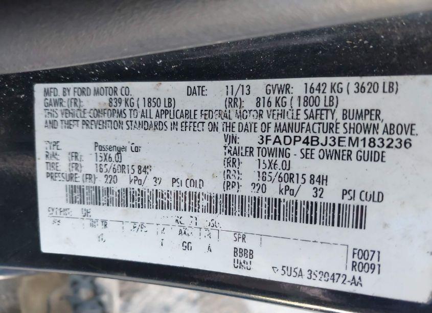 Photo 9 of 2014 Ford Fiesta SE (VIN 3FADP4BJ3EM183236)