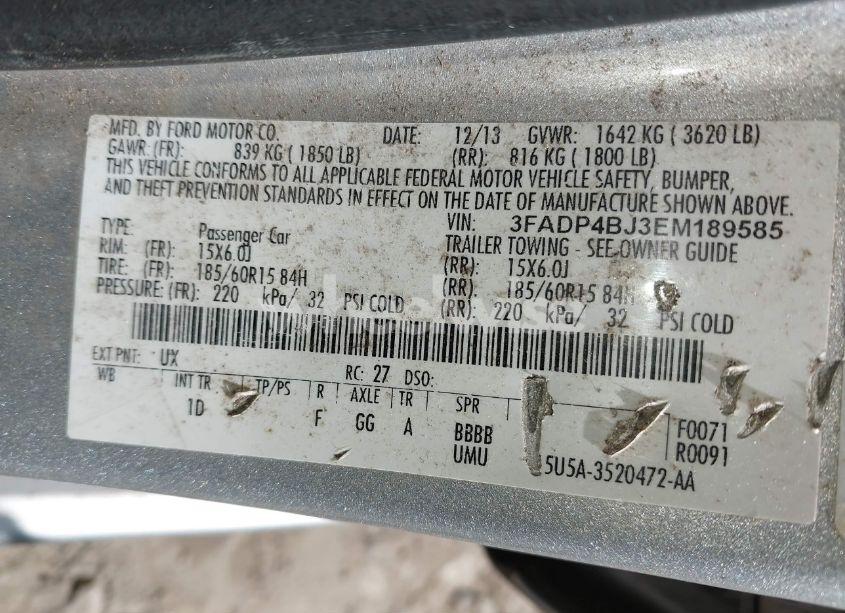 Photo 9 of 2014 Ford Fiesta SE (VIN 3FADP4BJ3EM189585)