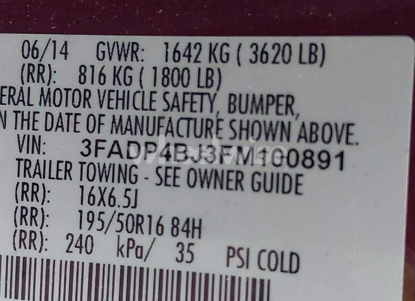 Photo 9 of 2015 Ford Fiesta SE (VIN 3FADP4BJ3FM100891)