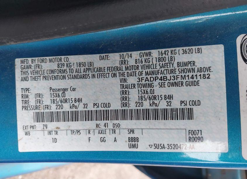 Photo 9 of 2015 Ford Fiesta SE (VIN 3FADP4BJ3FM141182)