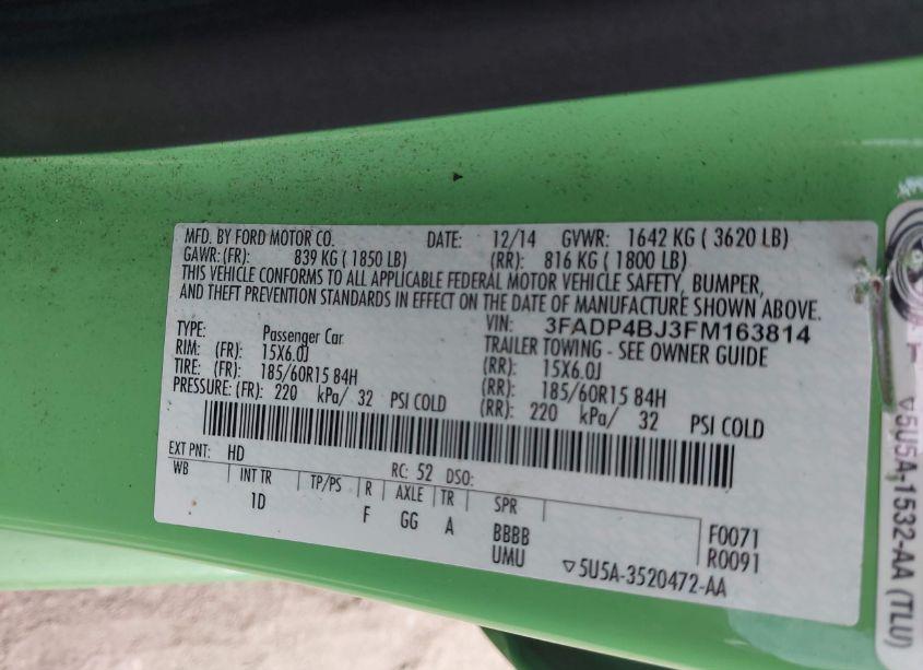 Photo 9 of 2015 Ford Fiesta SE (VIN 3FADP4BJ3FM163814)