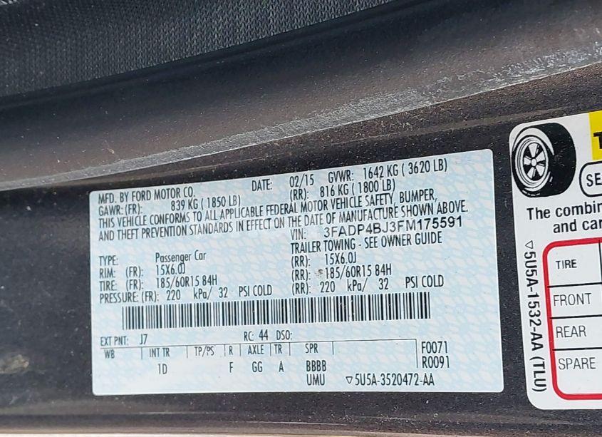 Photo 9 of 2015 Ford Fiesta SE (VIN 3FADP4BJ3FM175591)