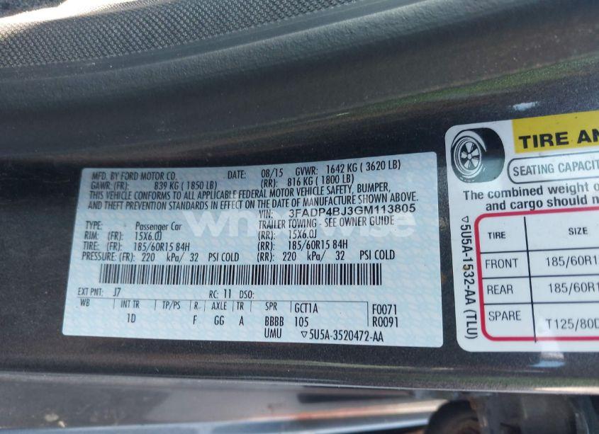 Photo 9 of 2016 Ford Fiesta SE (VIN 3FADP4BJ3GM113805)