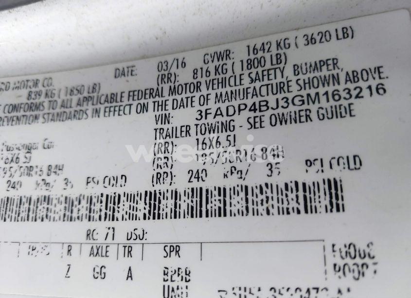 Photo 9 of 2016 Ford Fiesta SE (VIN 3FADP4BJ3GM163216)