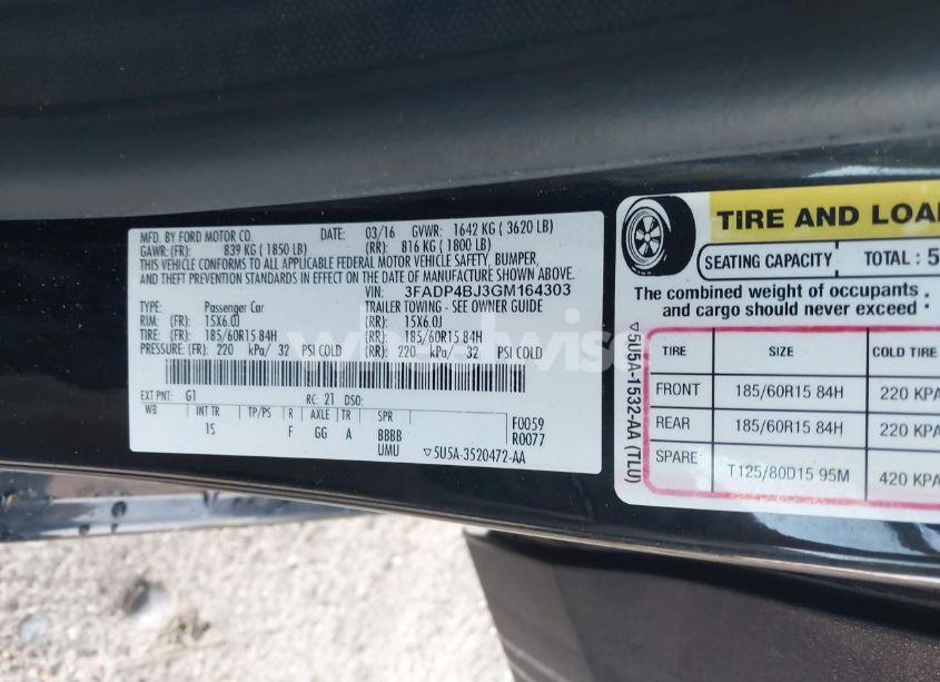 Photo 9 of 2016 Ford Fiesta SE (VIN 3FADP4BJ3GM164303)