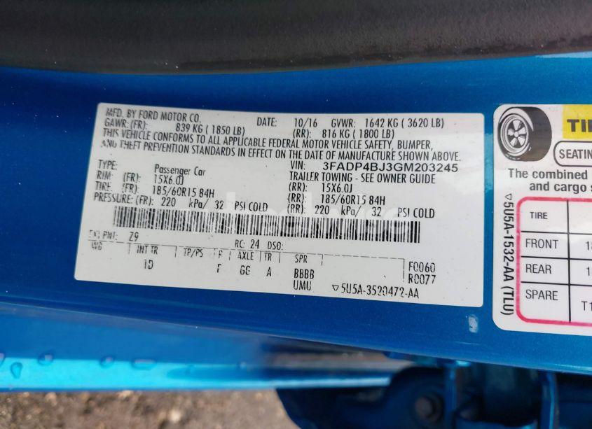 Photo 9 of 2016 Ford Fiesta SE (VIN 3FADP4BJ3GM203245)