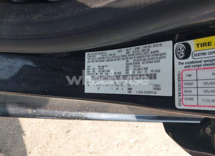 Photo 9 of 2017 Ford Fiesta SE (VIN 3FADP4BJ3HM153870)