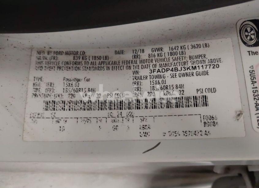 Photo 9 of 2019 Ford Fiesta SE (VIN 3FADP4BJ3KM117720)