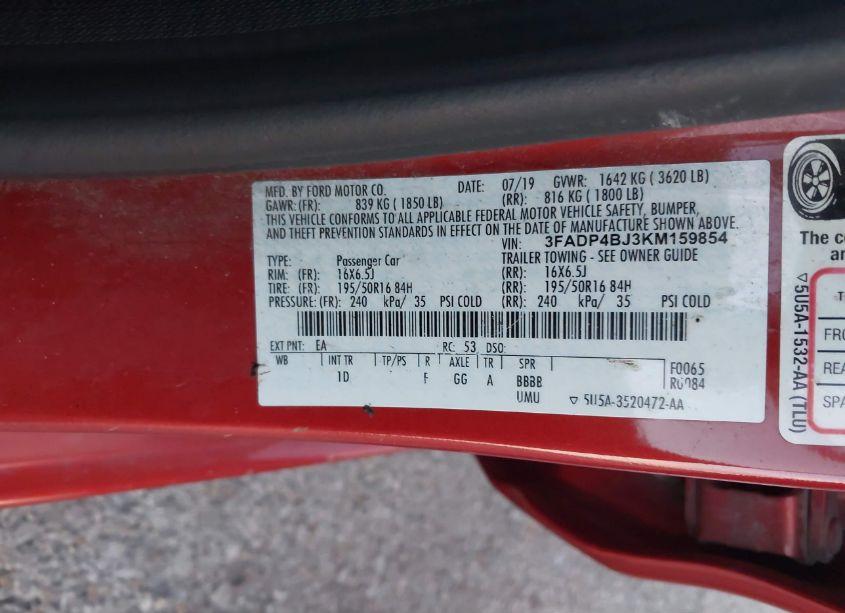 Photo 9 of 2019 Ford Fiesta SE (VIN 3FADP4BJ3KM159854)