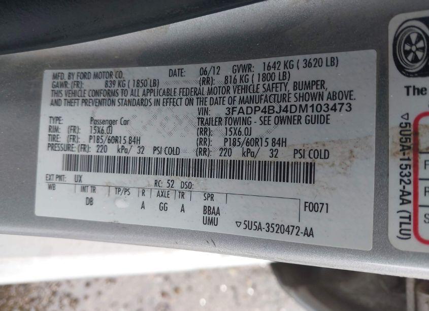 Photo 9 of 2013 Ford Fiesta SE (VIN 3FADP4BJ4DM103473)