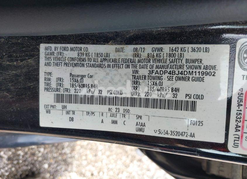 Photo 9 of 2013 Ford Fiesta SE (VIN 3FADP4BJ4DM119902)