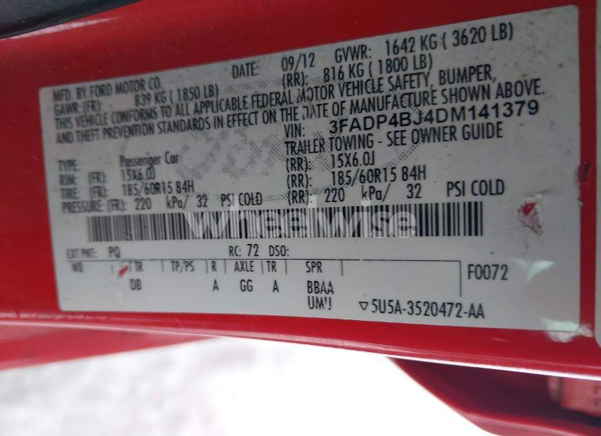 Photo 9 of 2013 Ford Fiesta SE (VIN 3FADP4BJ4DM141379)