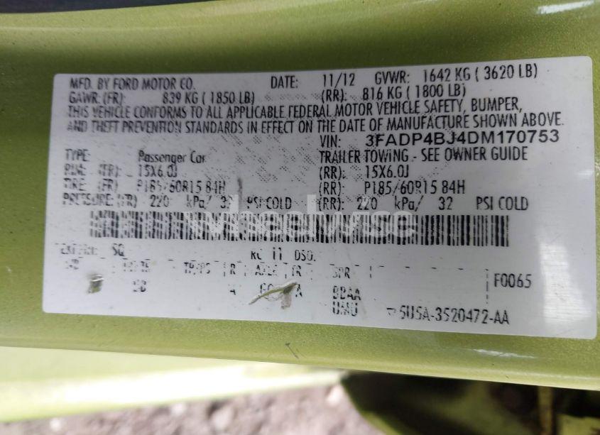 Photo 9 of 2013 Ford Fiesta SE (VIN 3FADP4BJ4DM170753)