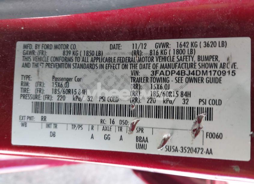 Photo 9 of 2013 Ford Fiesta SE (VIN 3FADP4BJ4DM170915)