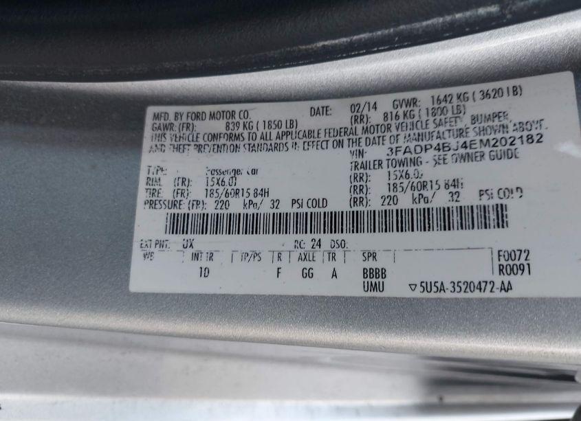 Photo 9 of 2014 Ford Fiesta SE (VIN 3FADP4BJ4EM202182)