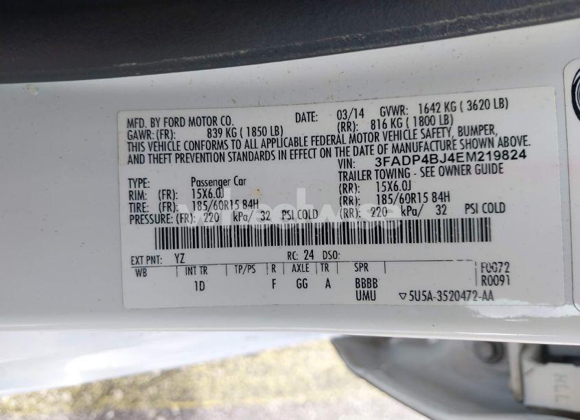 Photo 9 of 2014 Ford Fiesta SE (VIN 3FADP4BJ4EM219824)