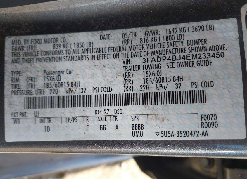 Photo 9 of 2014 Ford Fiesta SE (VIN 3FADP4BJ4EM233450)