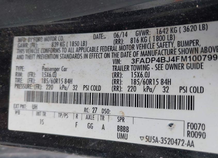 Photo 9 of 2015 Ford Fiesta SE (VIN 3FADP4BJ4FM100799)