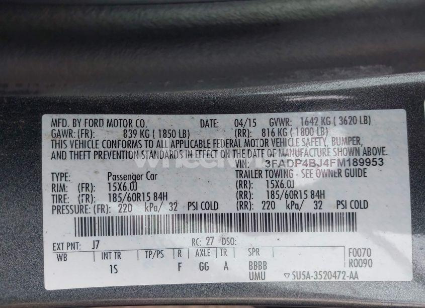 Photo 9 of 2015 Ford Fiesta SE (VIN 3FADP4BJ4FM189953)