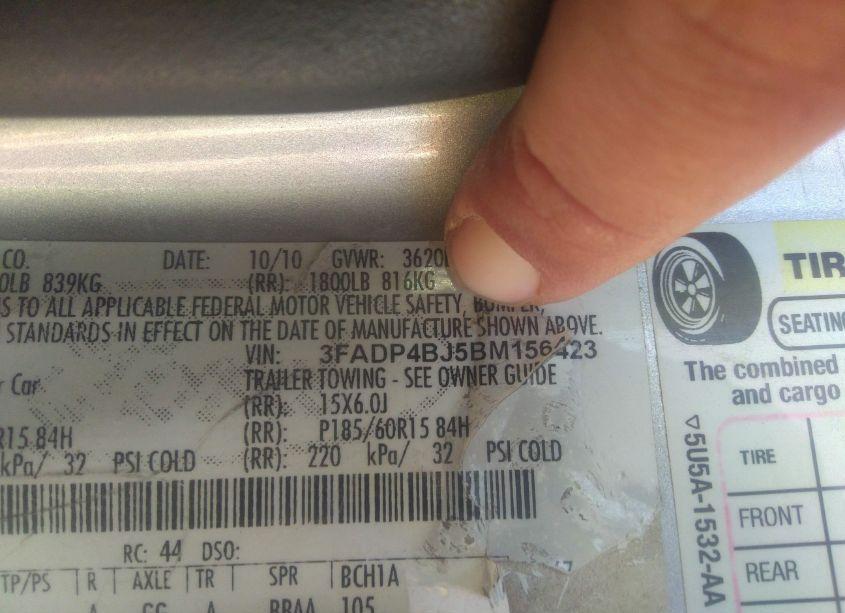 Photo 9 of 2011 Ford Fiesta SE (VIN 3FADP4BJ5BM156423)