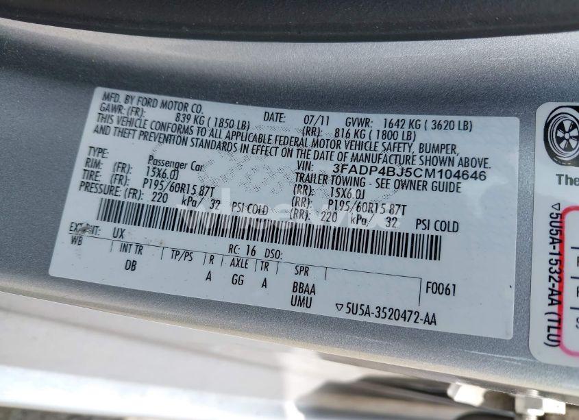 Photo 9 of 2012 Ford Fiesta SE (VIN 3FADP4BJ5CM104646)