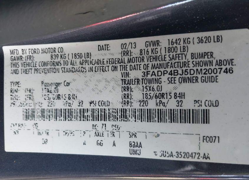 Photo 9 of 2013 Ford Fiesta SE (VIN 3FADP4BJ5DM200746)