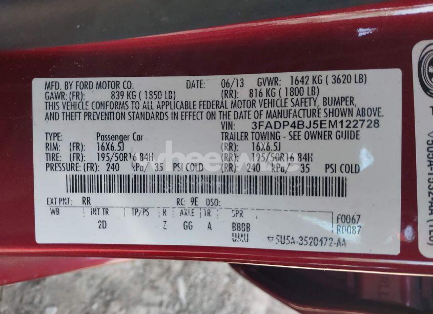 Photo 9 of 2014 Ford Fiesta SE (VIN 3FADP4BJ5EM122728)