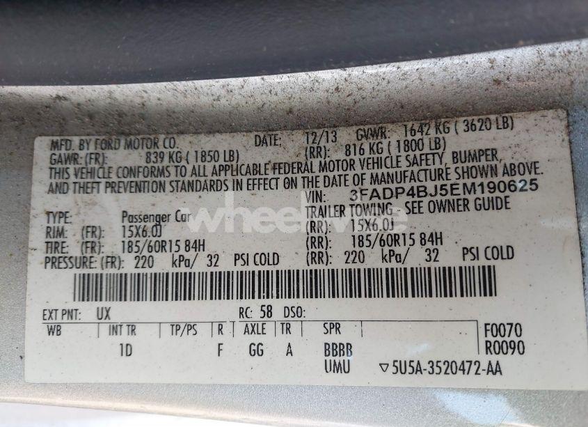 Photo 9 of 2014 Ford Fiesta SE (VIN 3FADP4BJ5EM190625)