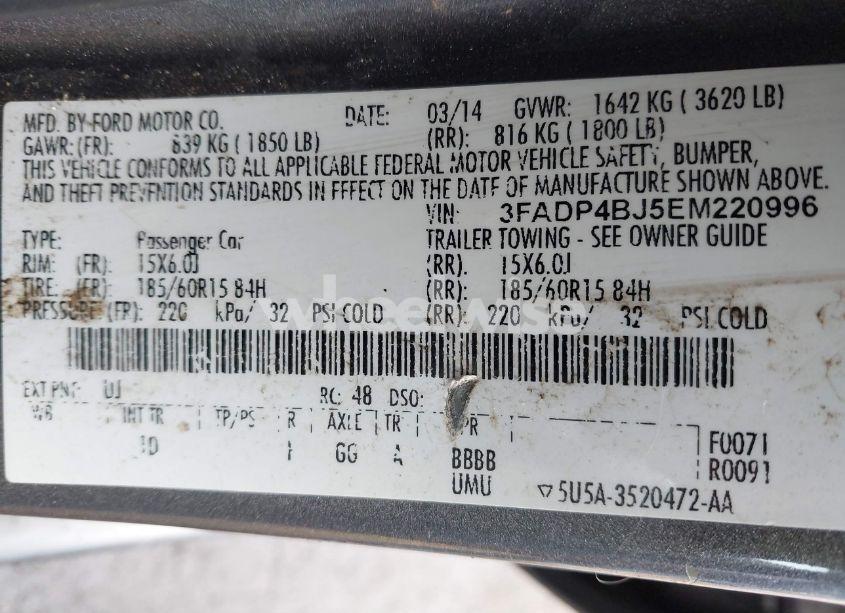 Photo 9 of 2014 Ford Fiesta SE (VIN 3FADP4BJ5EM220996)