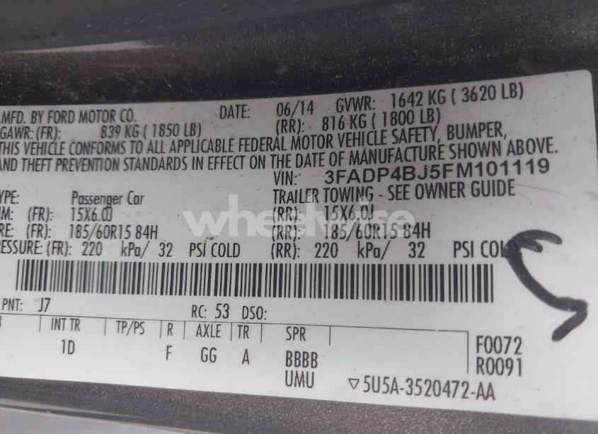 Photo 9 of 2015 Ford Fiesta SE (VIN 3FADP4BJ5FM101119)