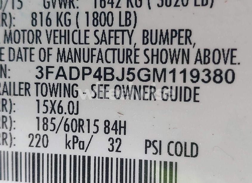 Photo 9 of 2016 Ford Fiesta SE (VIN 3FADP4BJ5GM119380)